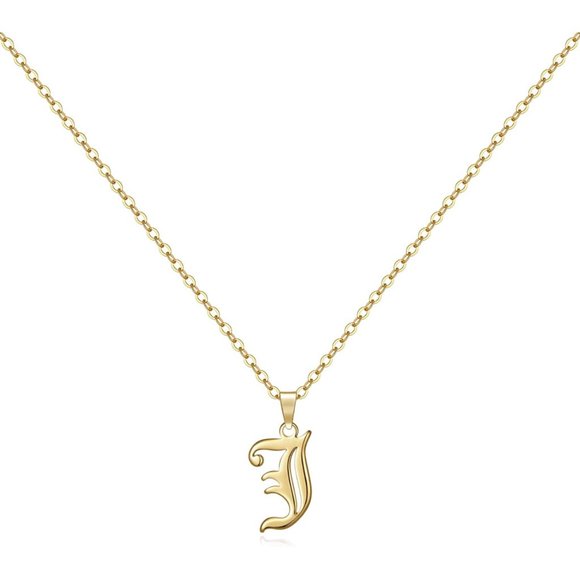 J - Gold Old English Initial Necklace - Picture 1 of 3